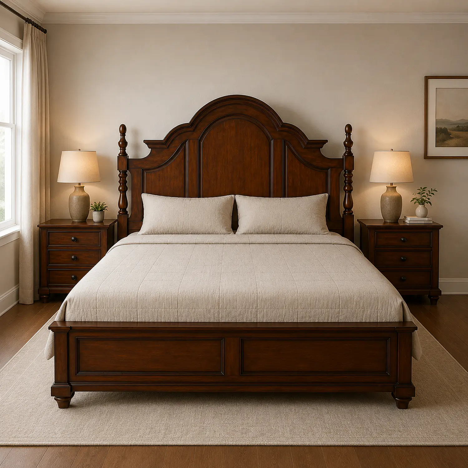 Cama King Roble Americano Madera Maciza con Somier de Pino 14