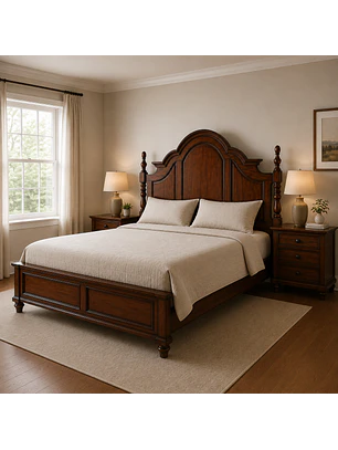 Cama King Roble Americano Madera Maciza con Somier de Pino