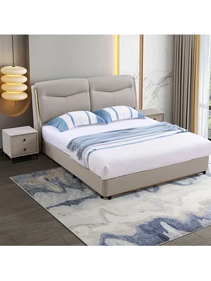 Cama Gris Tapizada con Luces LED en Respaldo
