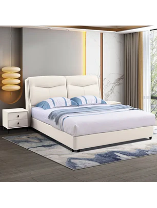 Cama Beige 2 Plazas Tapizada con Luces LED 