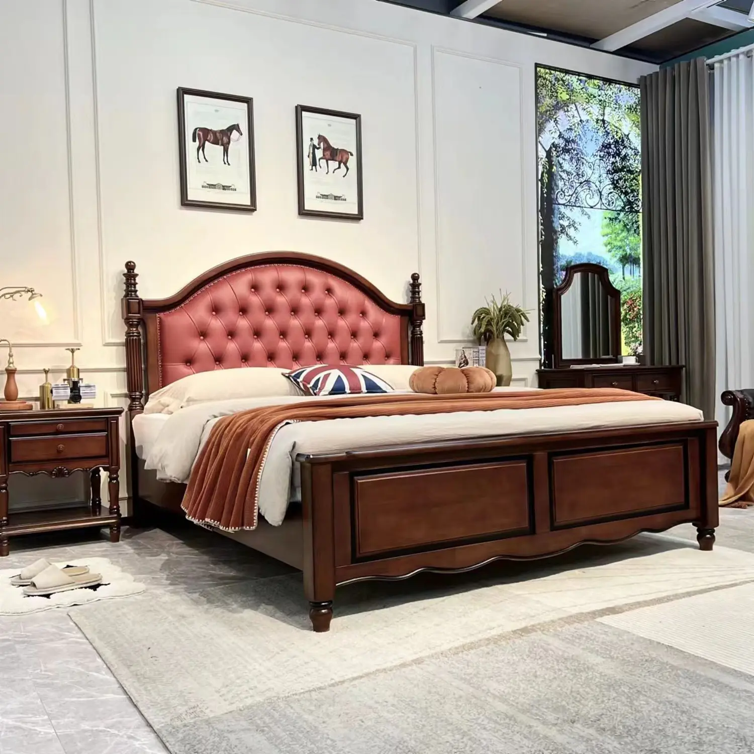 Cama de Madera Capitoné Caoba Dos Plazas y King  1