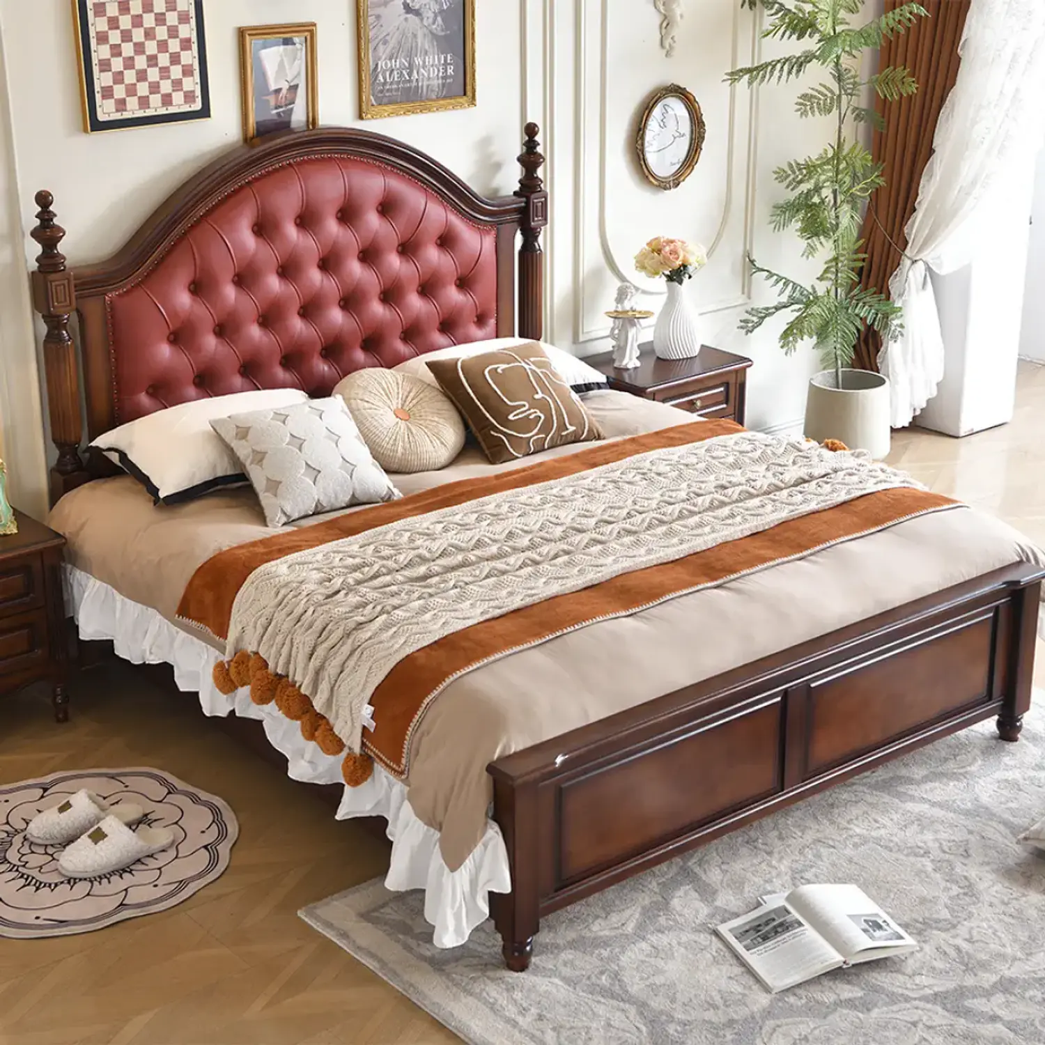 Cama de Madera Capitoné Caoba Dos Plazas y King  2