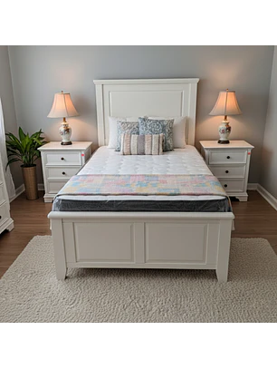 Cama de Madera Blanca Plaza y Media e Individual con Respaldo