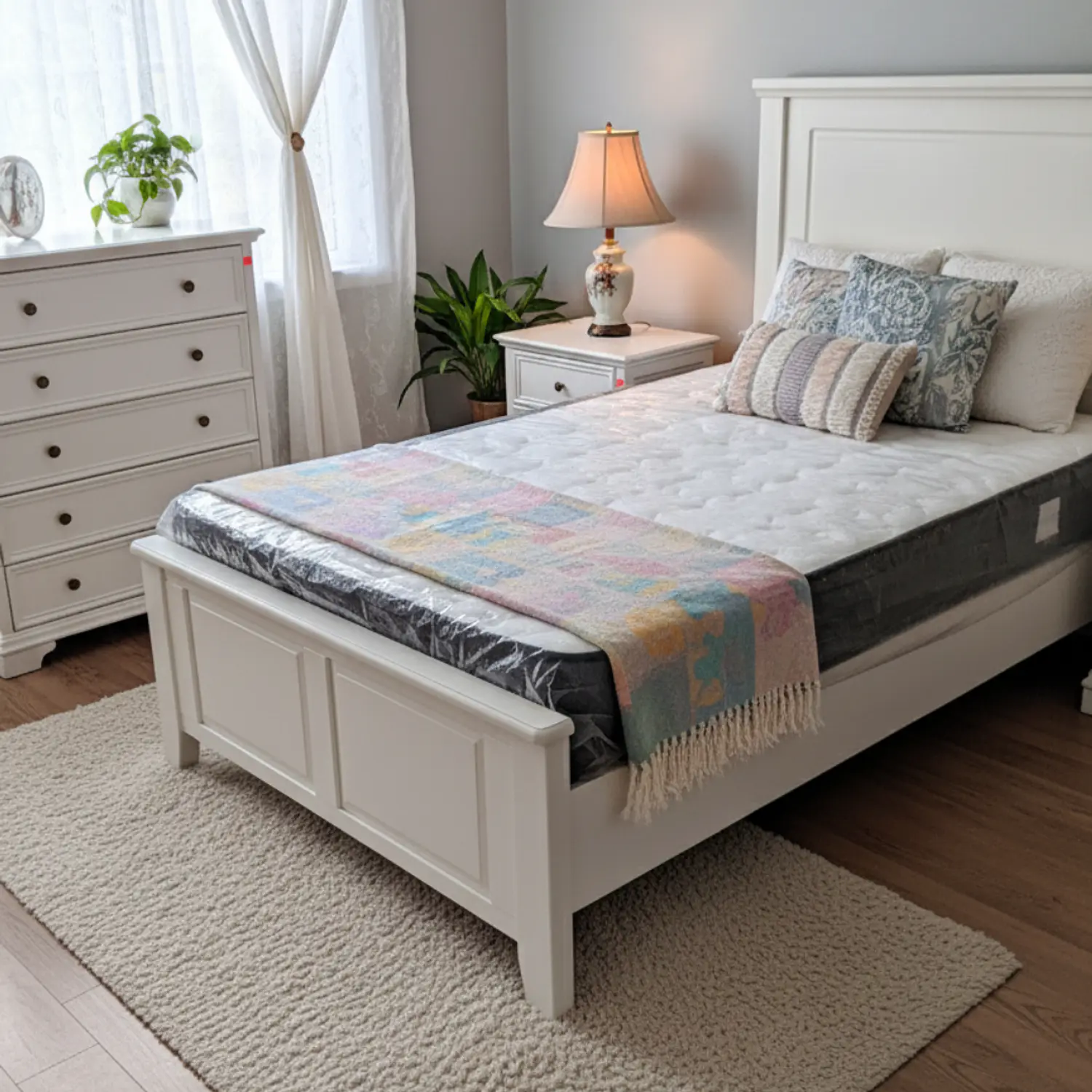 Cama de Madera Blanca Plaza y Media e Individual con Respaldo 2