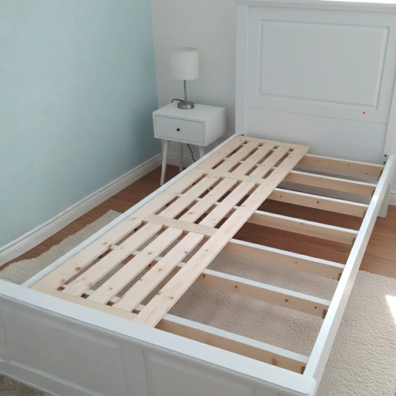 Cama de Madera Blanca Plaza y Media e Individual con Respaldo 5