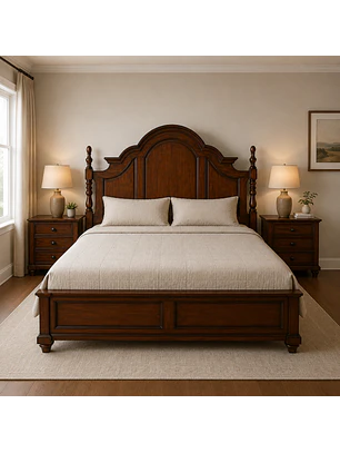 Cama King Roble Americano Clásica de Madera Premium