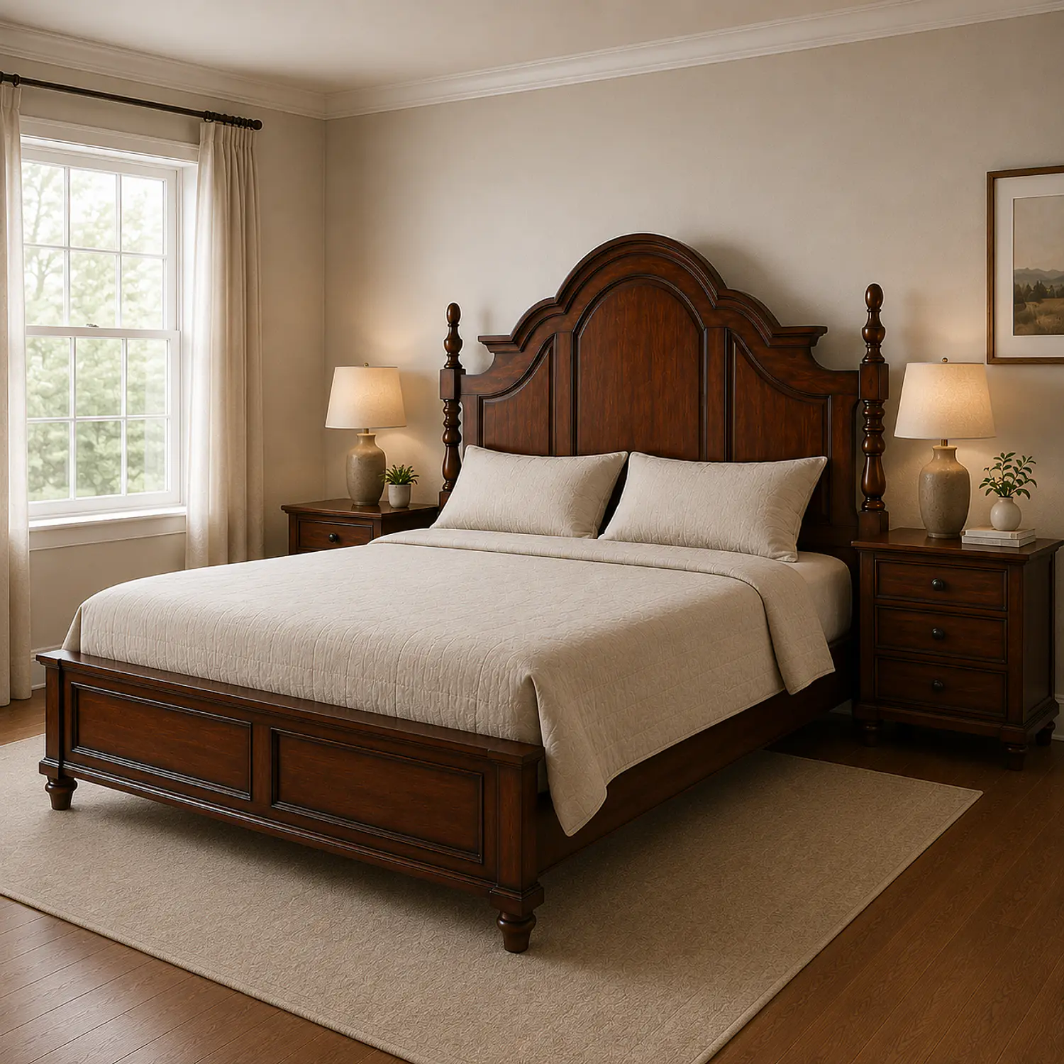 Cama King Roble Americano Clásica de Madera Premium 2