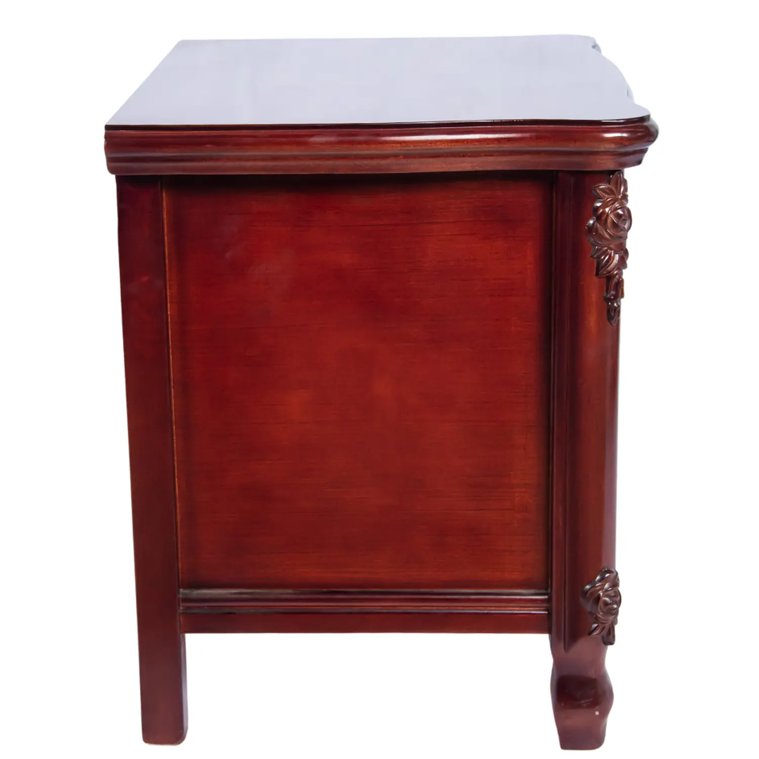 Velador Clásico Caoba con 2 Cajones y Tallado Decorativo de Madera 5
