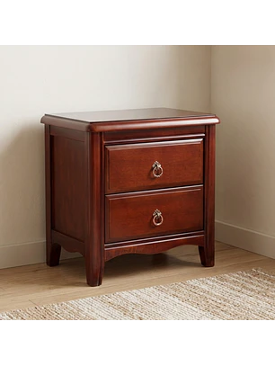 Velador de Madera Color Caoba con 2 Cajones y Tiradores Metálicos Clásicos