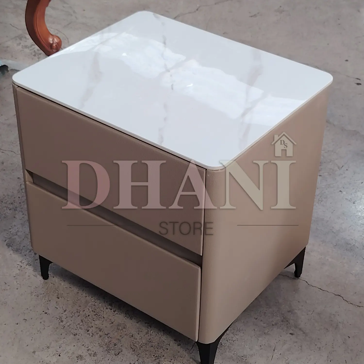 Velador Beige Moderno 2 Cajones MDF Efecto Mármol 4