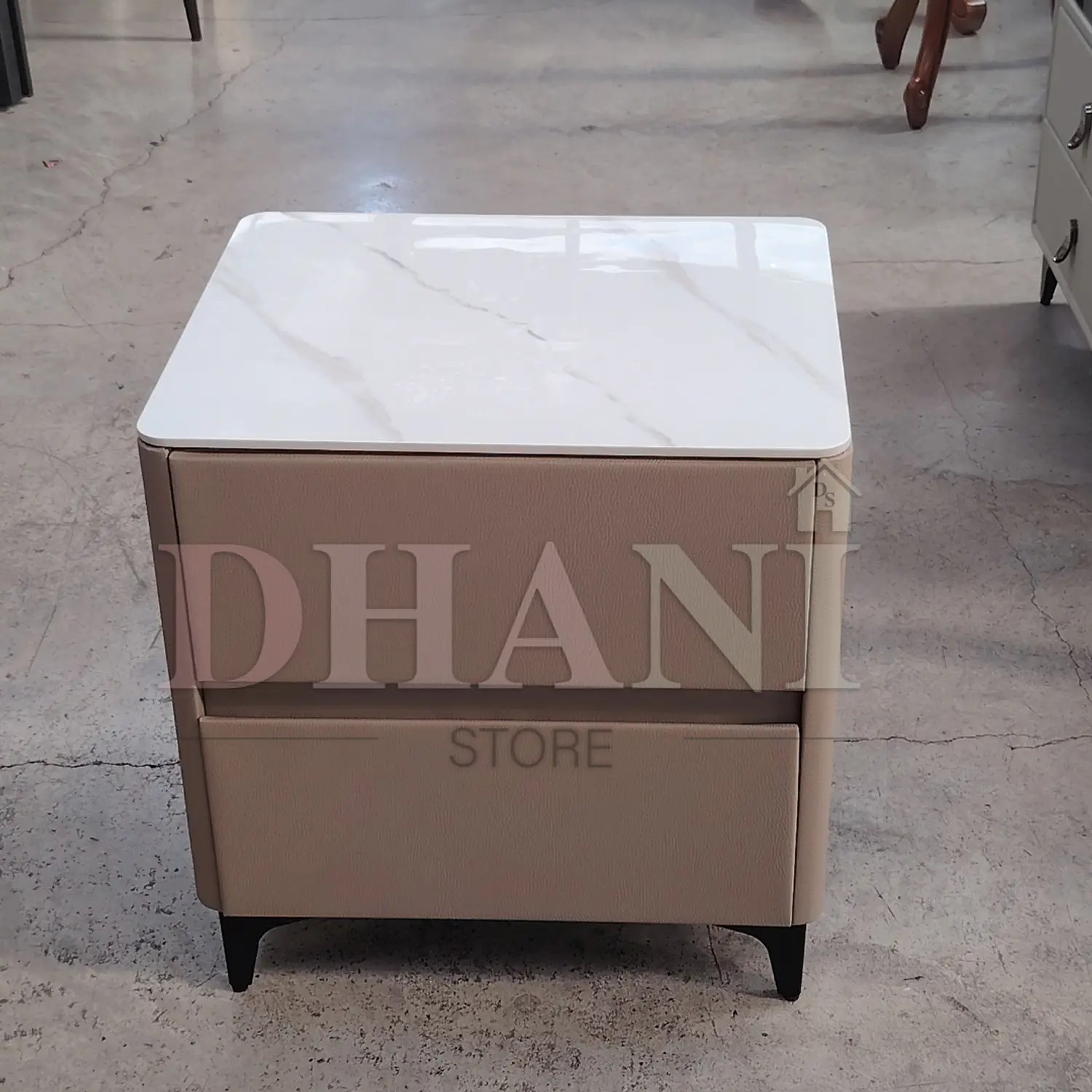 Velador Beige Moderno 2 Cajones MDF Efecto Mármol 5