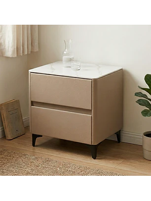 Velador Beige Moderno 2 Cajones MDF Efecto Mármol
