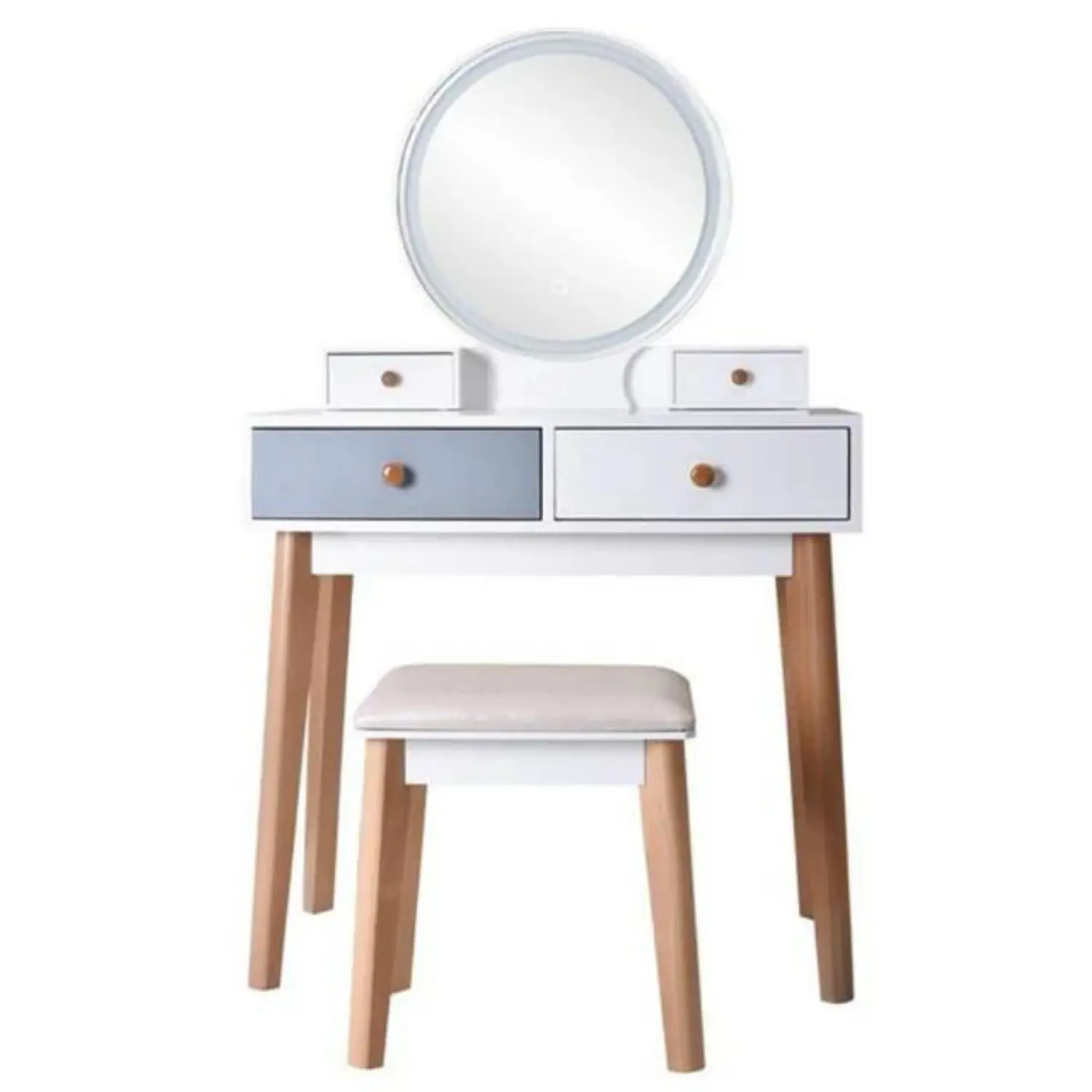 Tocador Blanco con Espejo LED y Cajones Moderno con Asiento 5