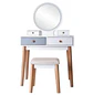 Tocador Blanco con Espejo LED y Cajones Moderno con Asiento - Miniatura 5