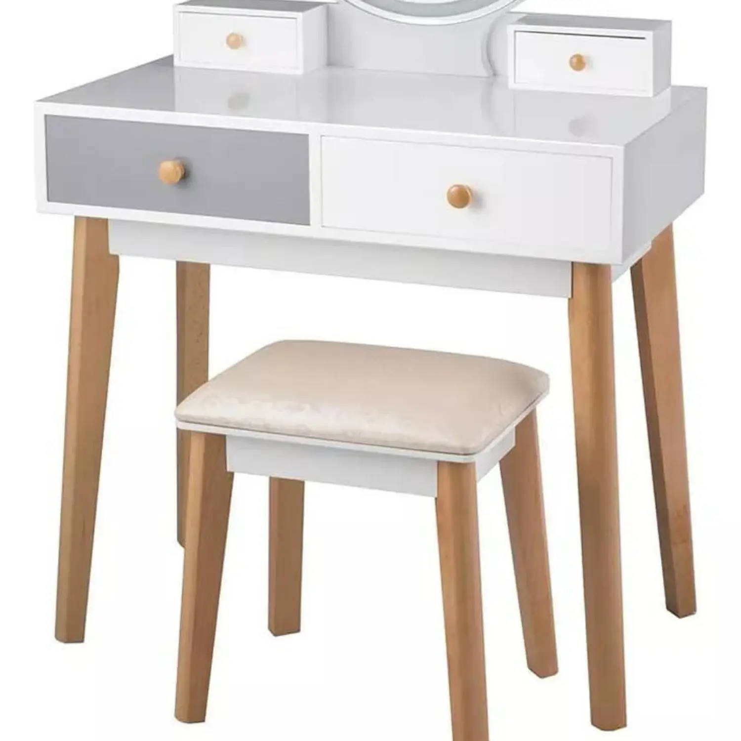 Tocador Blanco con Espejo LED y Cajones Moderno con Asiento 7