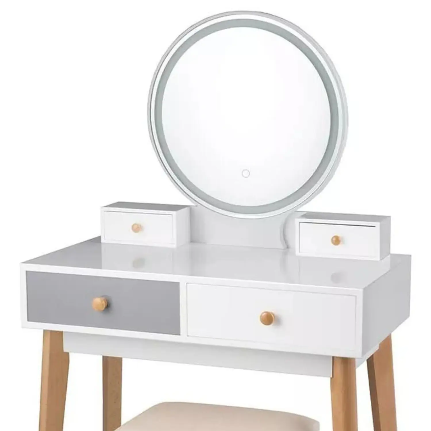 Tocador Blanco con Espejo LED y Cajones Moderno con Asiento 6