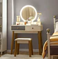 Tocador Blanco con Espejo LED y Cajones Moderno con Asiento - Miniatura 1