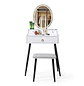 Tocador Blanco con Espejo Led Ovalado Base Metálica Cajón y Asiento - Miniatura 2