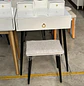 Tocador Blanco con Espejo Led Ovalado Base Metálica Cajón y Asiento - Miniatura 9
