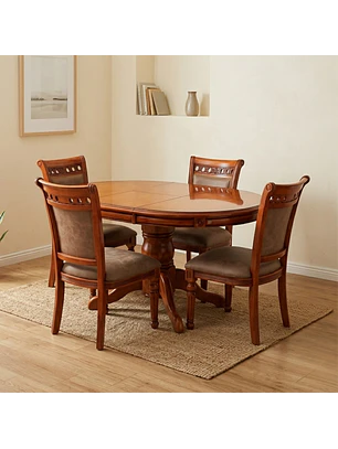 Comedor Ovalado Retráctil y 4 Sillas Madera Roble Americano