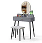 Tocador Gris con Espejo LED Ovalado con Base Metálica y Asiento  - Miniatura 2