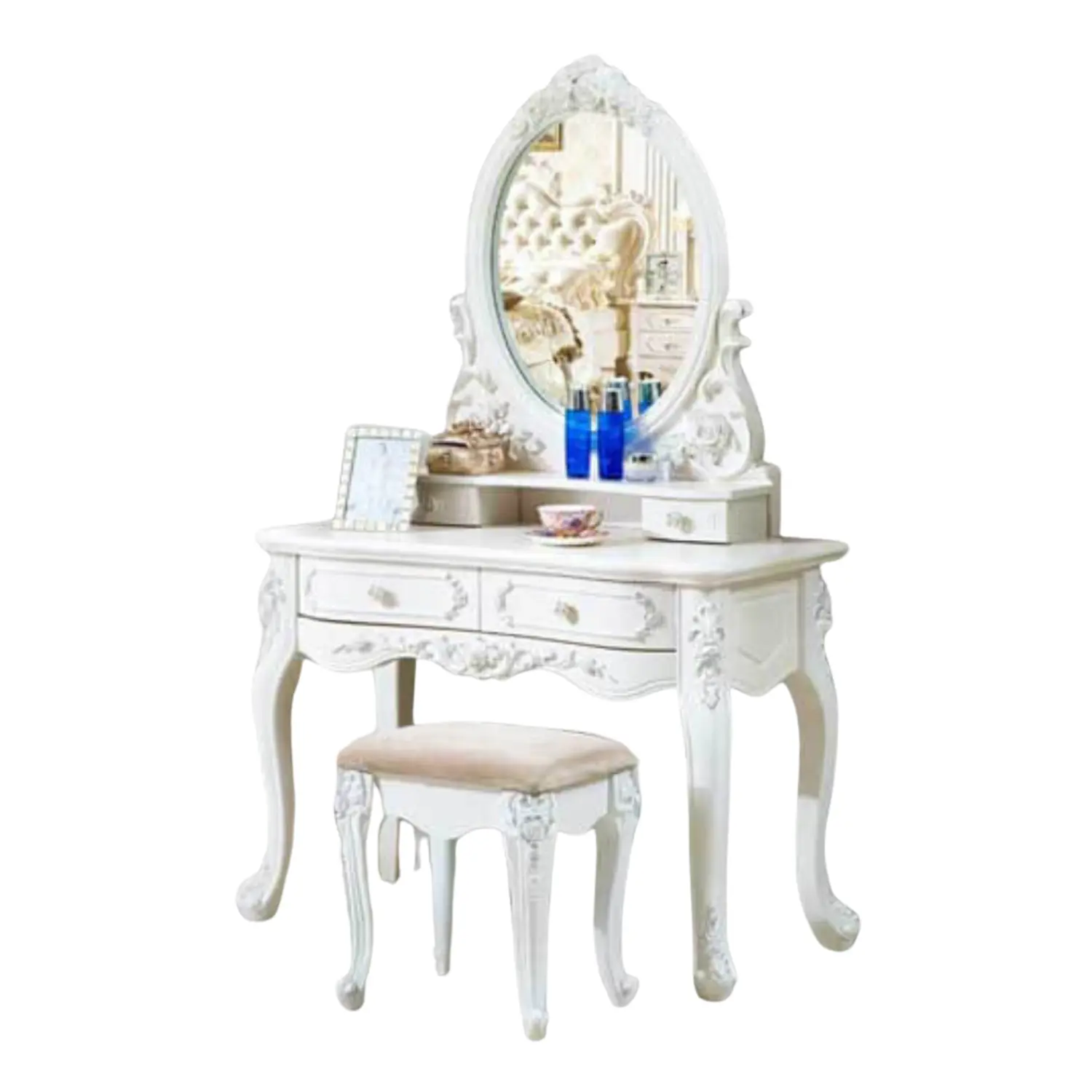 Tocador Vintage Blanco con Espejo Incluye Asiento 2