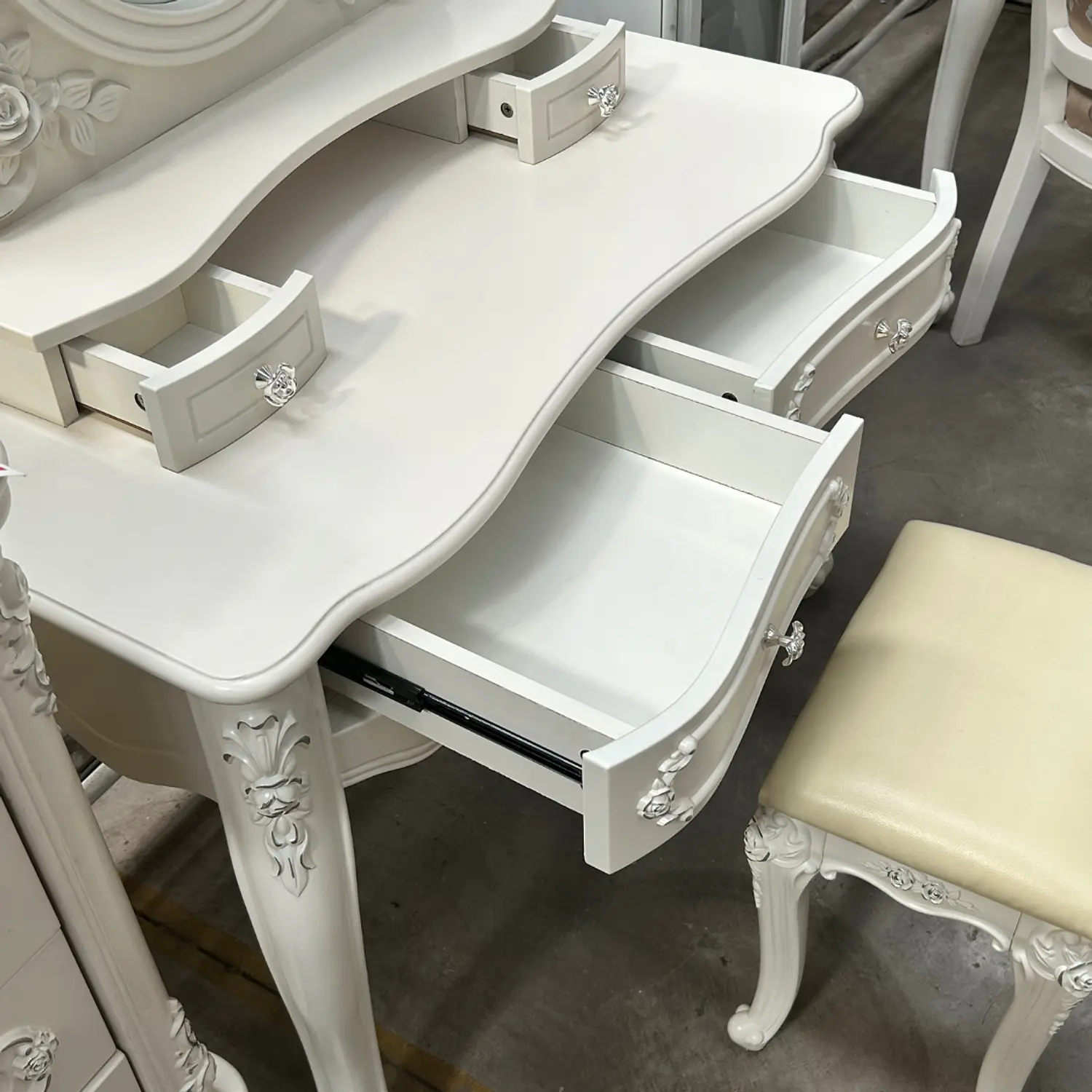 Tocador Vintage Blanco con Espejo Incluye Asiento 6
