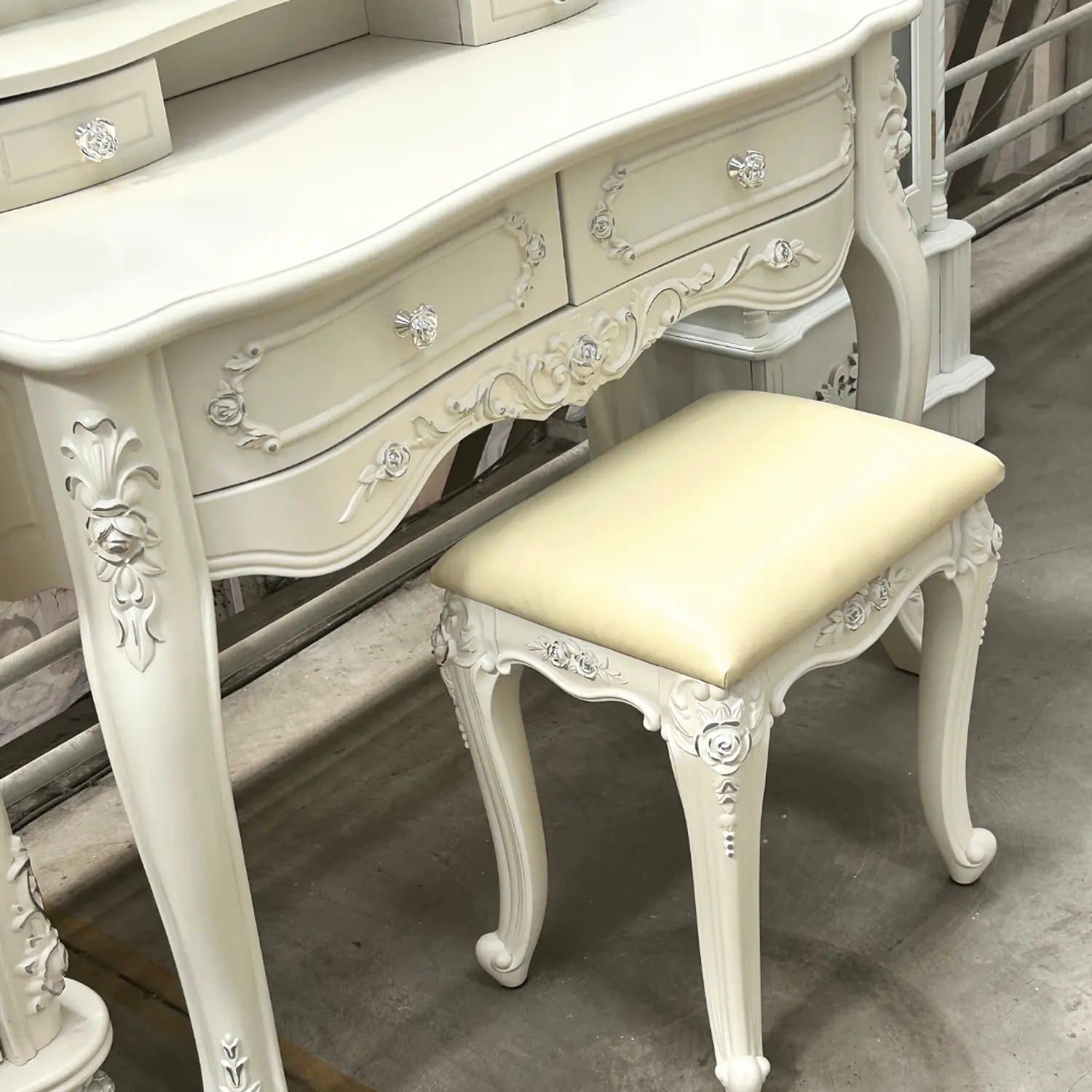 Tocador Vintage Blanco con Espejo Incluye Asiento 7