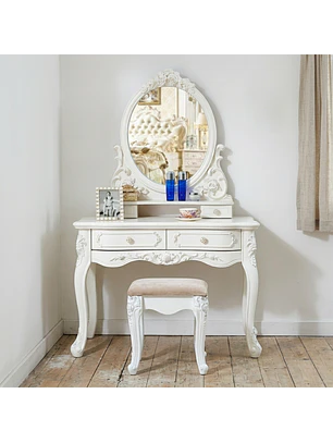 Tocador Vintage Blanco con Espejo Incluye Asiento