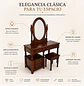 Tocador Clásico Caoba con Espejo Ovalado y Asiento de Madera - Miniatura 3