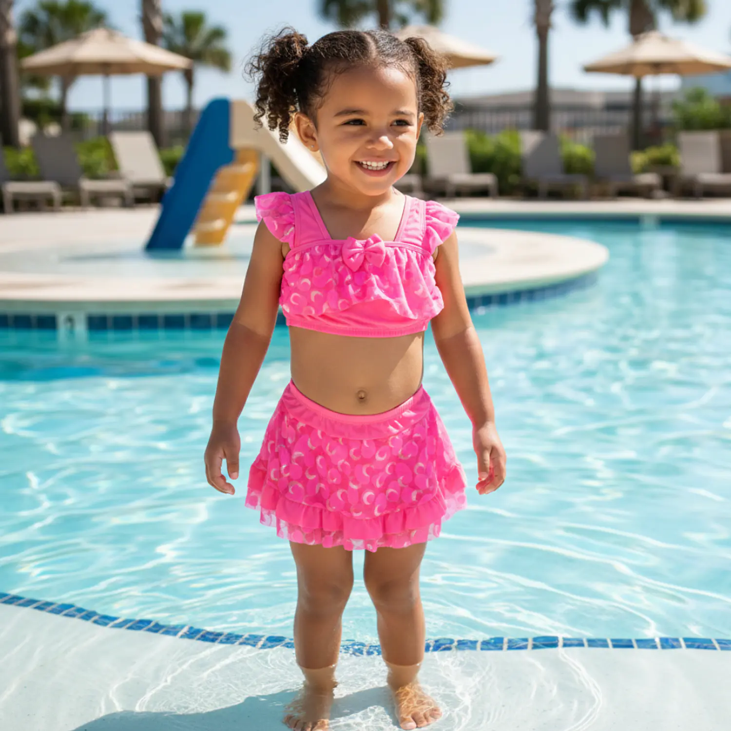 Traje de Baño Infantil Rosa con Vestido y Pantaloncillo para Niña UV 1