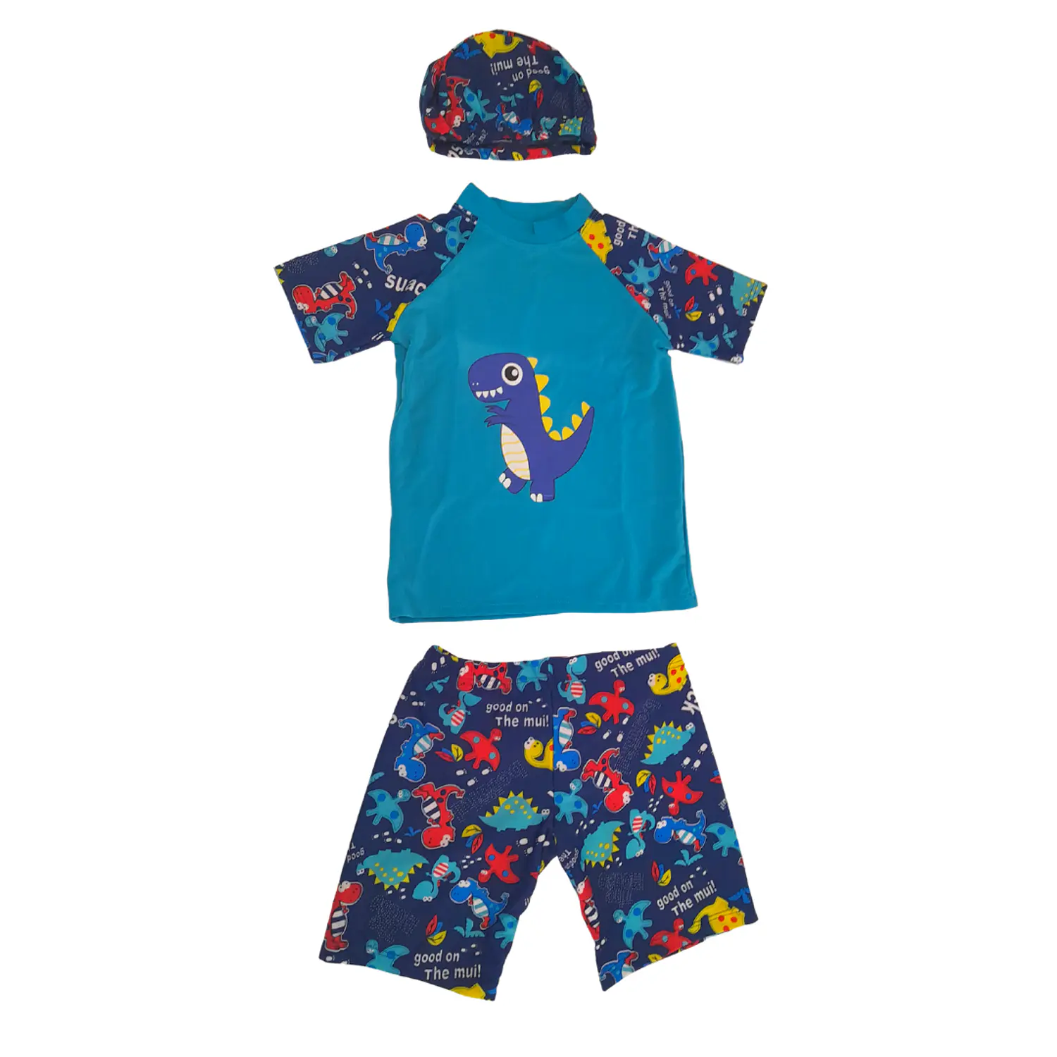 Traje de Baño de Niño 3 Piezas Azul con Gorro Talla M 4