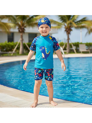 Traje de Baño de Niño 3 Piezas Azul con Gorro Talla M