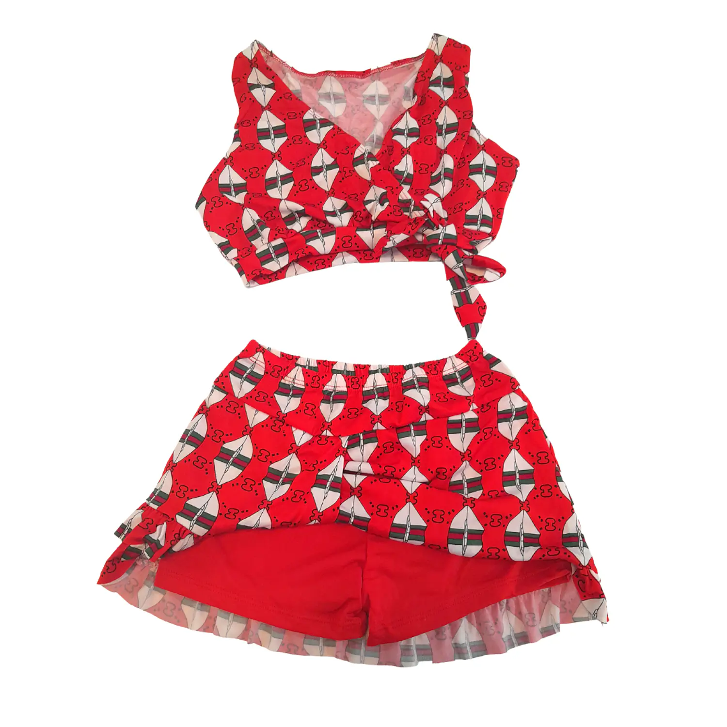 Traje de Baño Niña 2 Piezas con Short Lycra Rojo Talla M 4