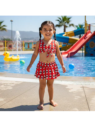 Traje de Baño Niña 2 Piezas con Short Lycra Rojo Talla M