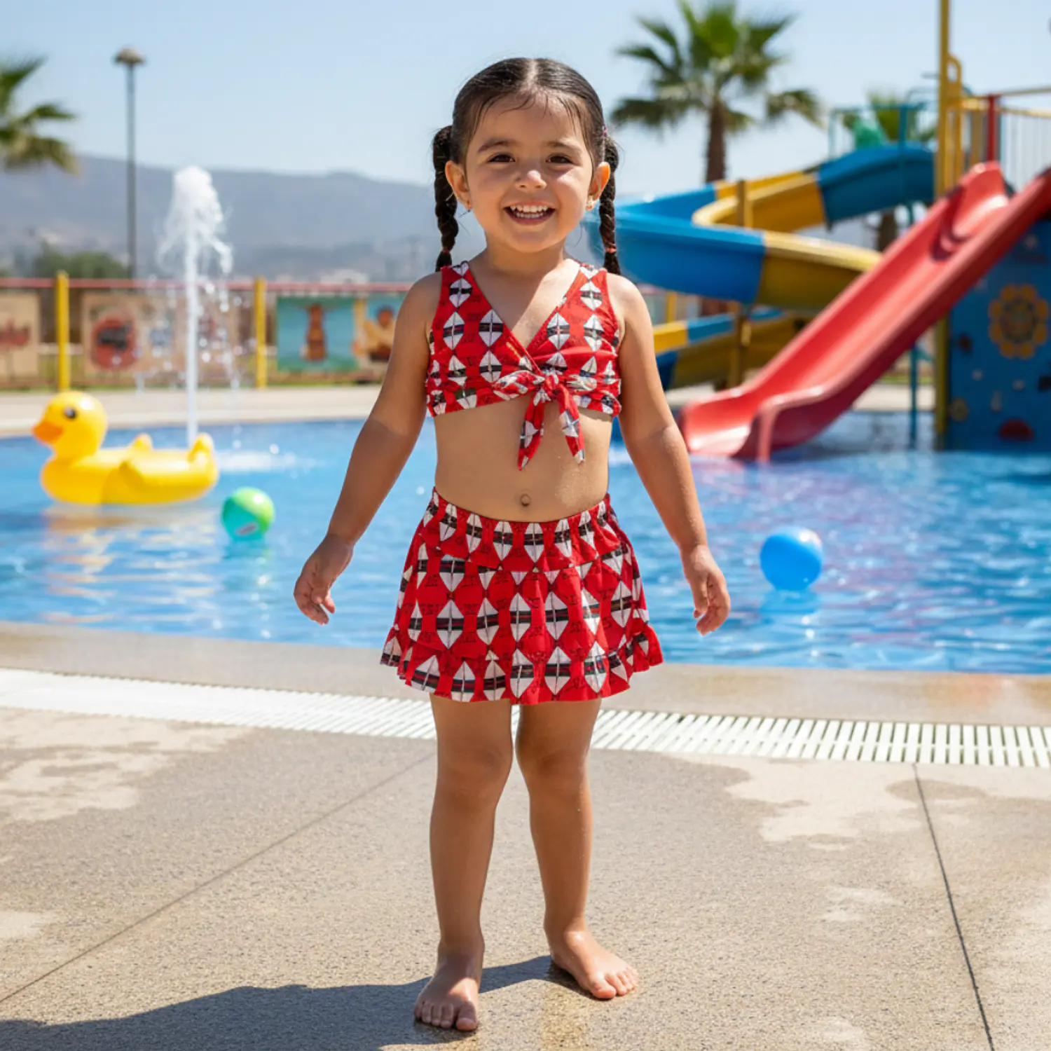 Traje de Baño Niña 2 Piezas con Short Lycra Rojo Talla M 1