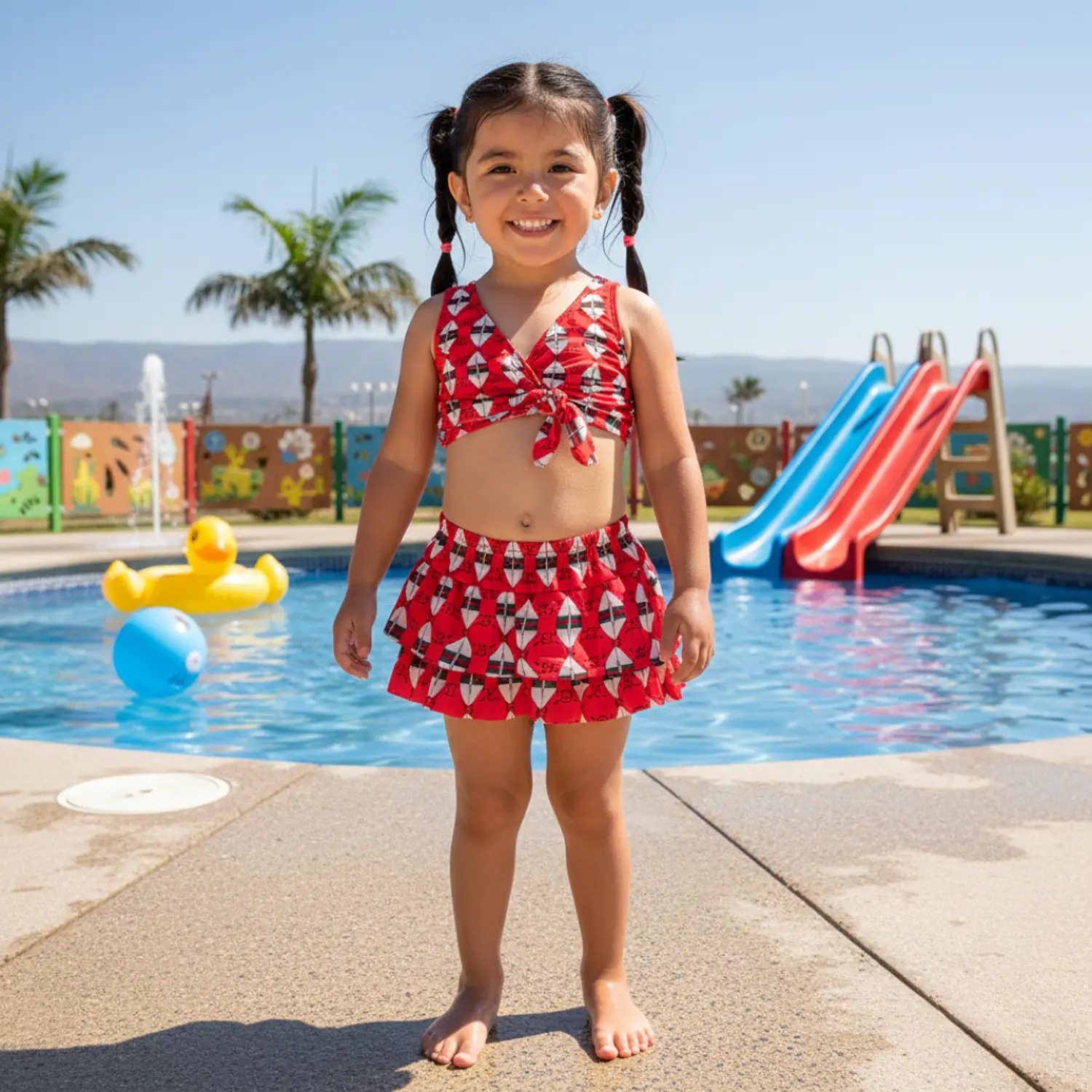 Traje de Baño Niña 2 Piezas con Short Lycra Rojo Talla M 2