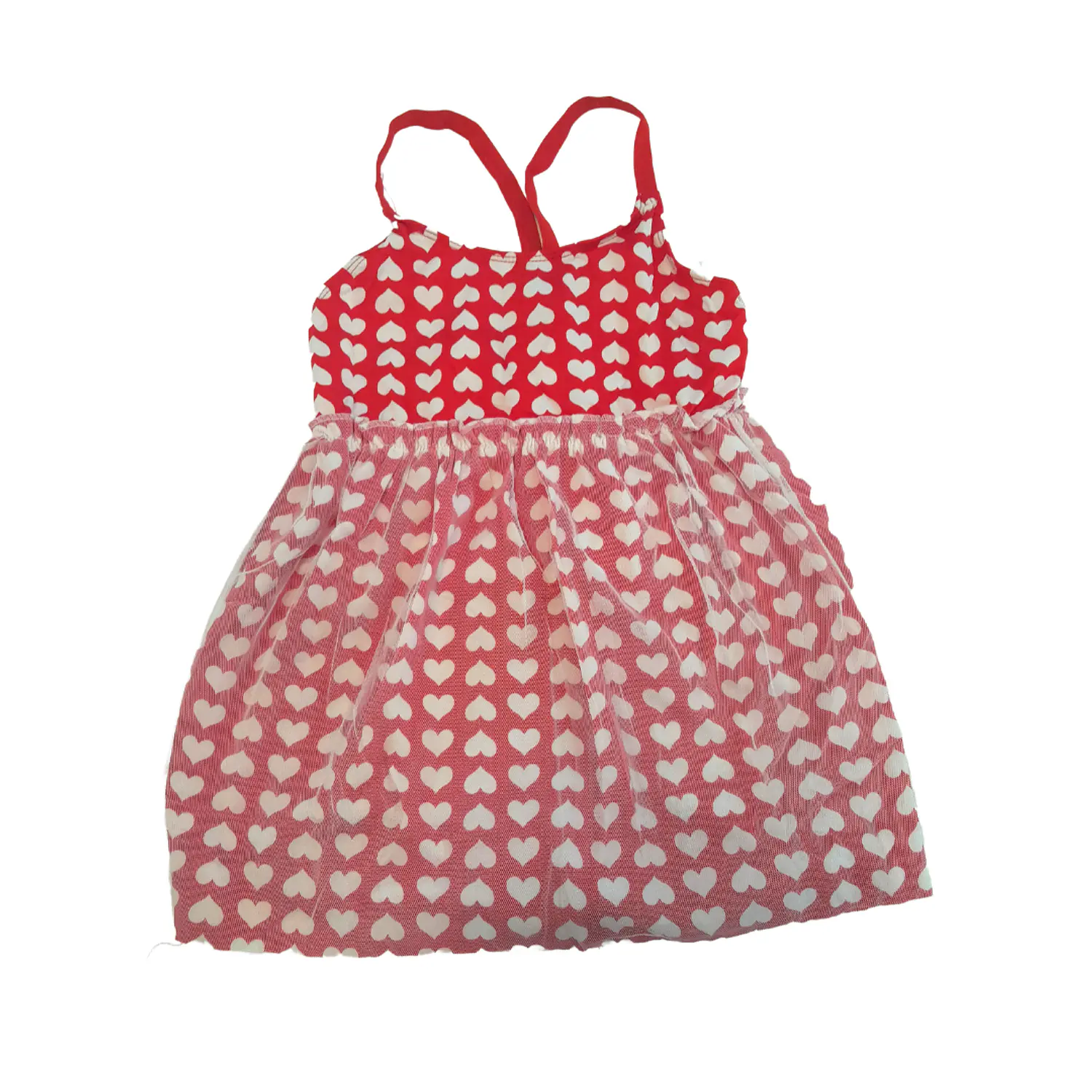 Traje de Baño Infantil Vestido con Short Corazones Rojo M 4