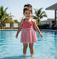 Traje de Baño Infantil Vestido con Short Corazones Rojo M - Miniatura 1