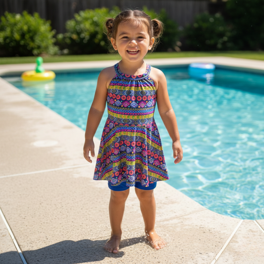Traje de baño vestido short floral musl dos estampados