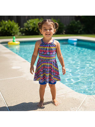 Traje de Baño Vestido Estampado con Short Integrado