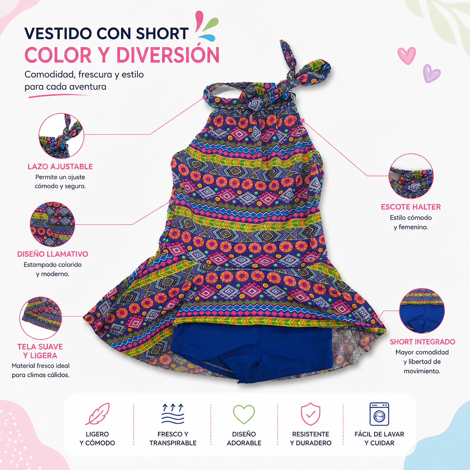 Traje de Baño Vestido Estampado con Short Integrado 3