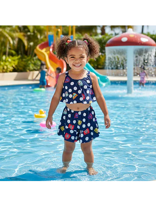 Traje de Baño Infantil 2 Piezas con Short para Niña Azul L