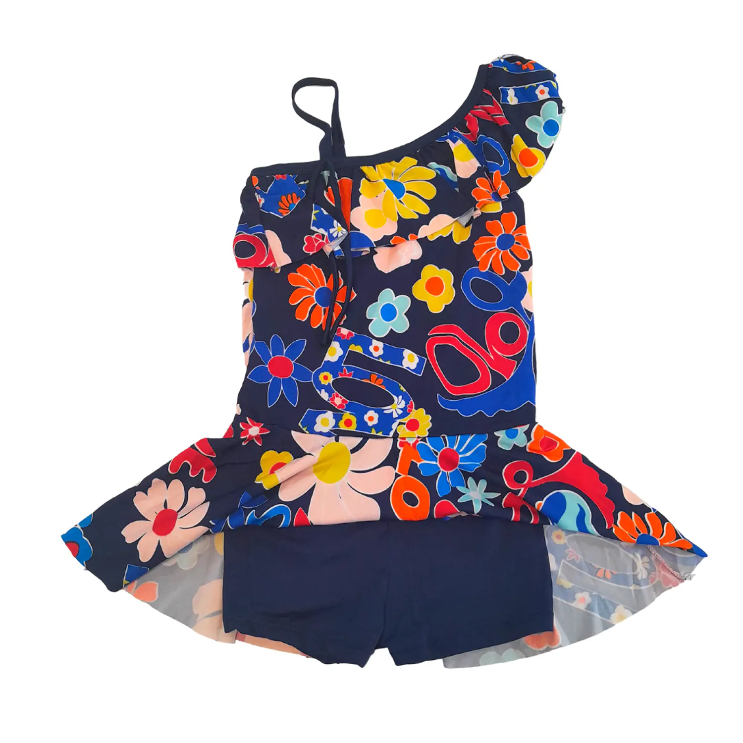 Traje de Baño Infantil Azul con Falda Short y Sombrero 4