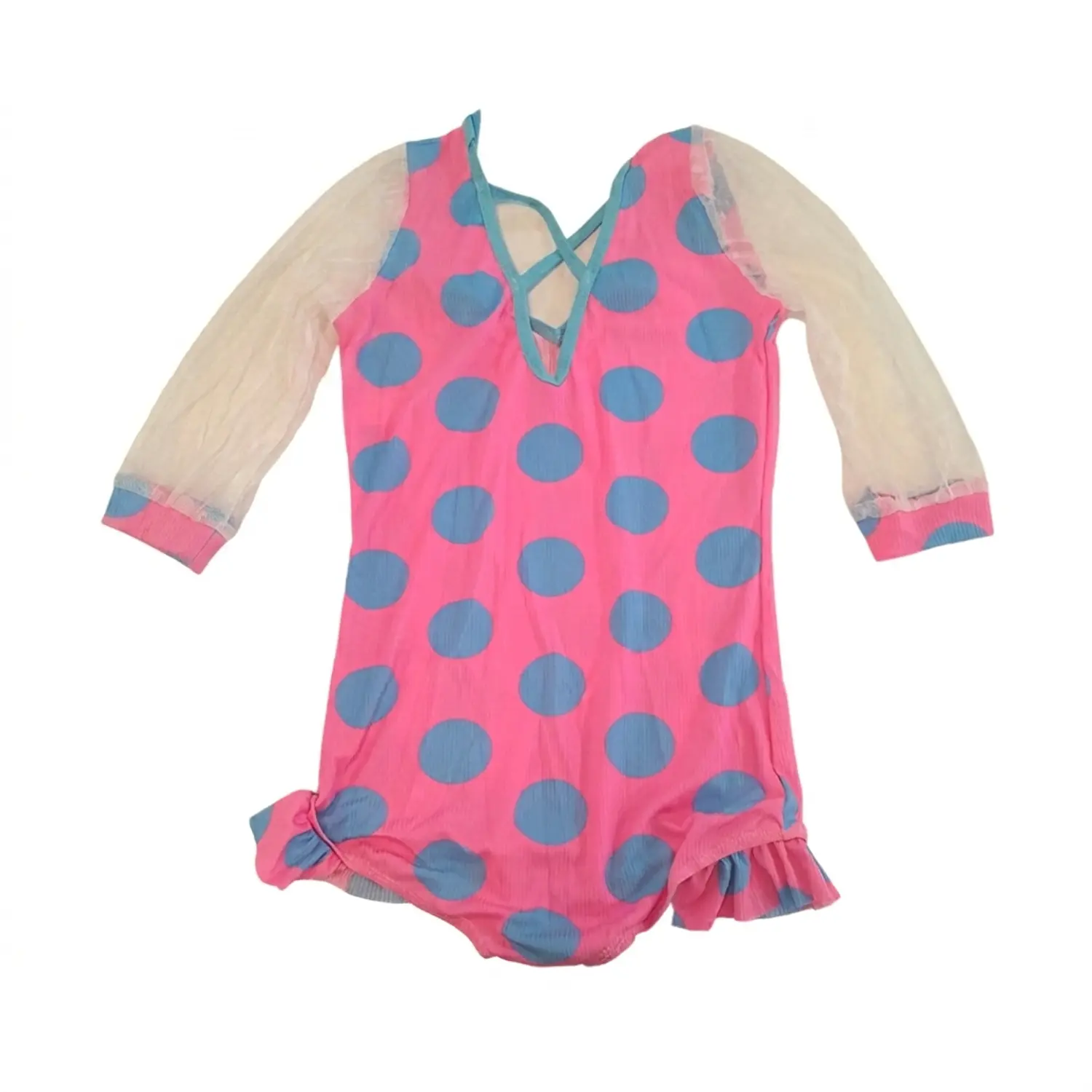 Traje de Baño de Niña Rosado con Falda Tutú y Mangas Largas UV 4