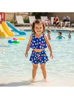 Traje de Baño para Niñas 2 Piezas Azul con Short Talla L