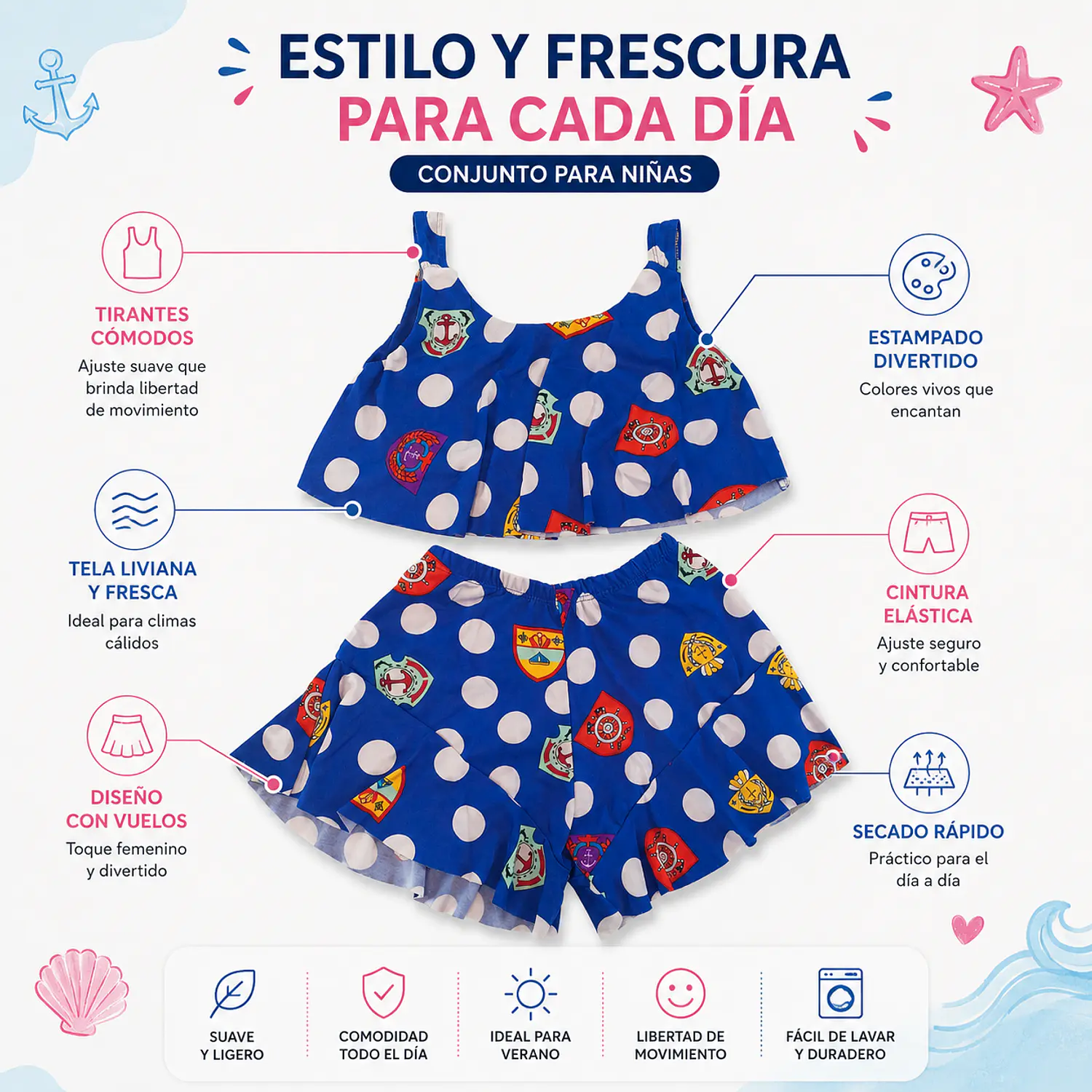 Traje de Baño para Niñas 2 Piezas Azul con Short Talla L 2