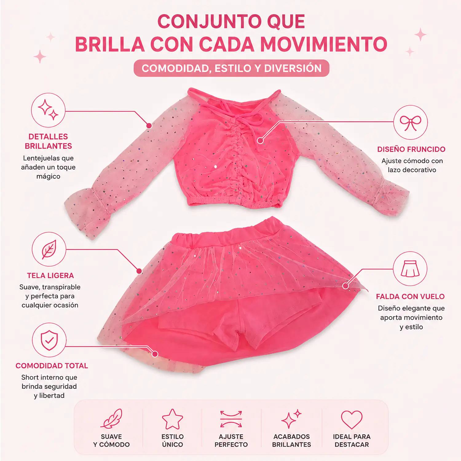 Traje de Baño Niña Rosado Manga Larga con Short Talla M 3