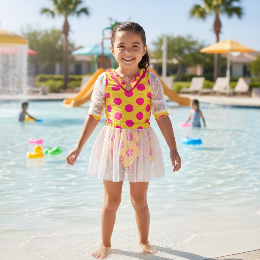 Traje de Baño Niña Manga Larga con Tul Talla S