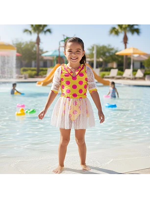 Traje de Baño Niña Manga Larga con Tul Talla S